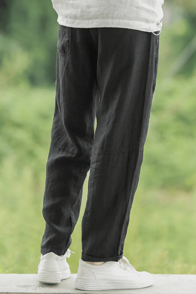 Men black linen pant-Back