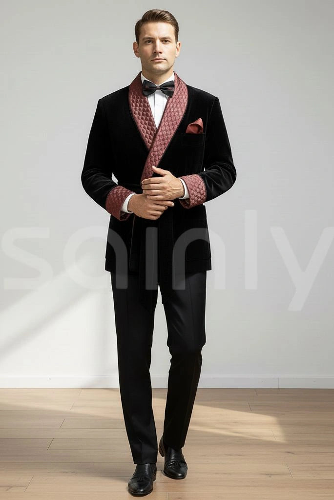 men black velvet smoking jacket-front