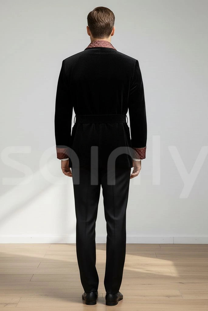men black velvet smoking jacket for dinner-back