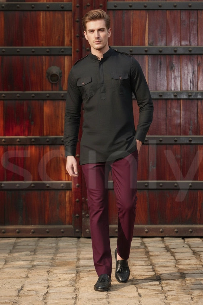 Men black and maroon traditional breeches suit outfit