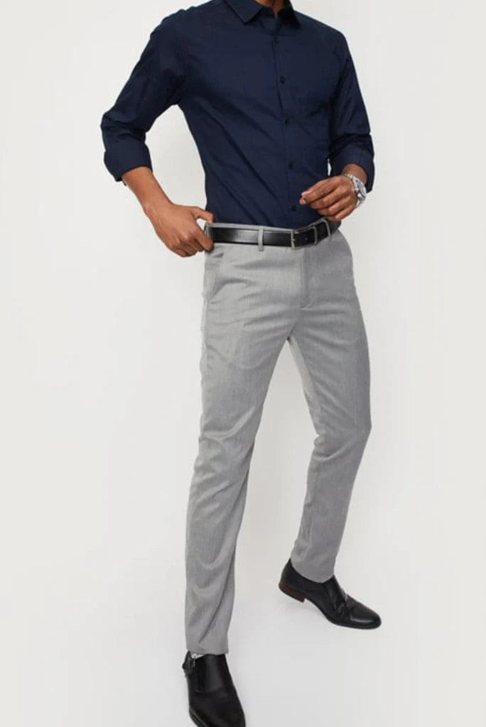 Men Navy Blue Formal Shirt with Grey Pants Set Business Wear-Front
