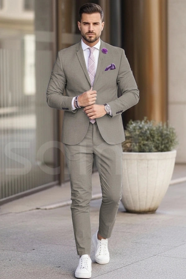 Men grey two piece suit with classic tailored fit