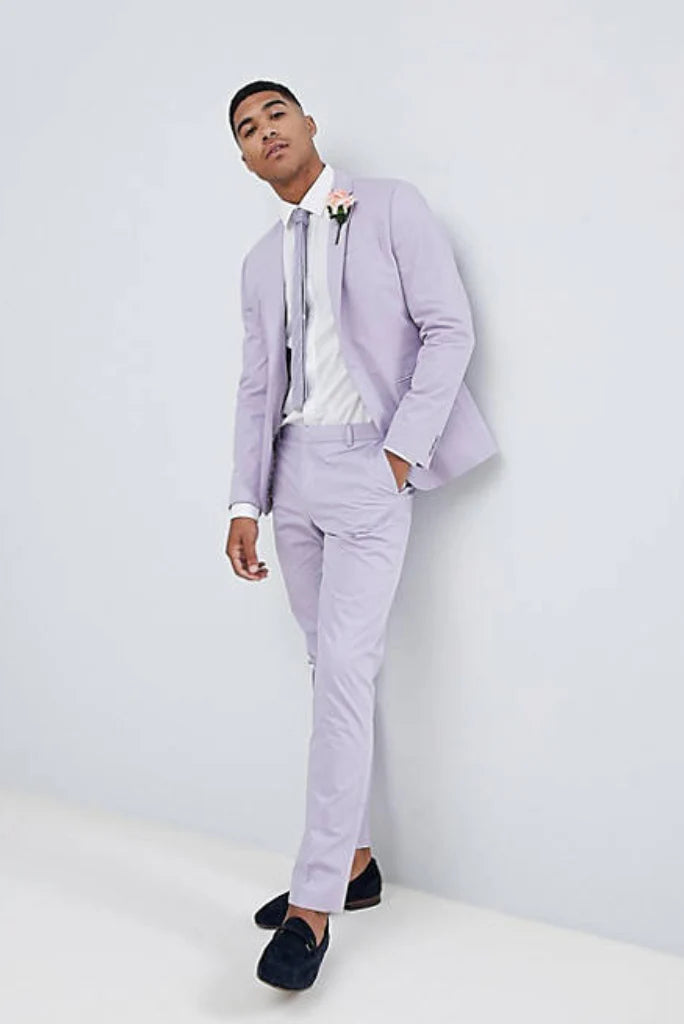 Stylish men wearing light purple blazer and trousers set-full front