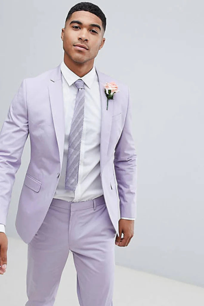 Elegant men light purple two piece suit for party and reception wear-front