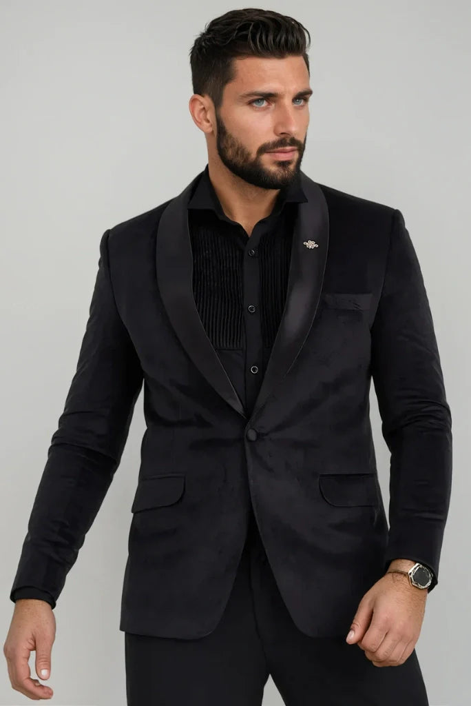 Elegant velvet two piece suit for festive occasions-front