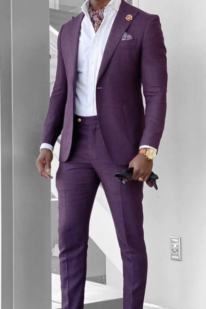 Men purple suit for events-front