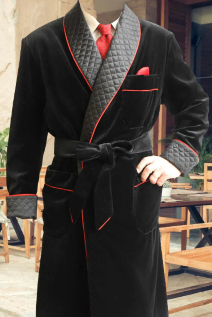 black velvet smoking jacket for men-Front