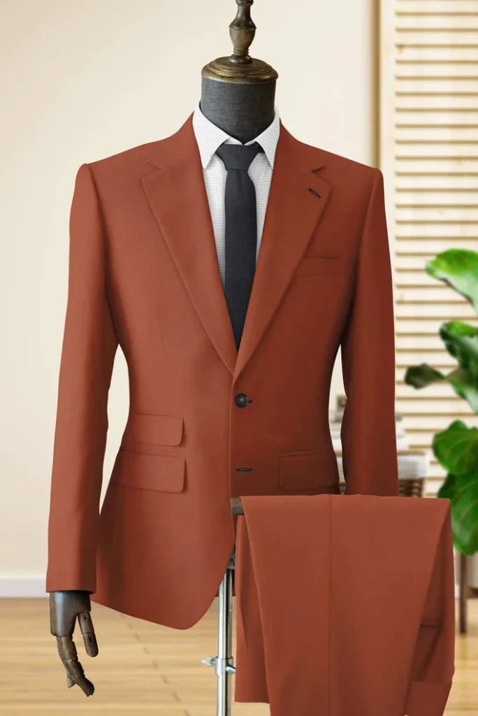 Men Suits, Rust 2 Piece Wedding Suit, Formal Fashion Slim Fit Suit - Prom Wear