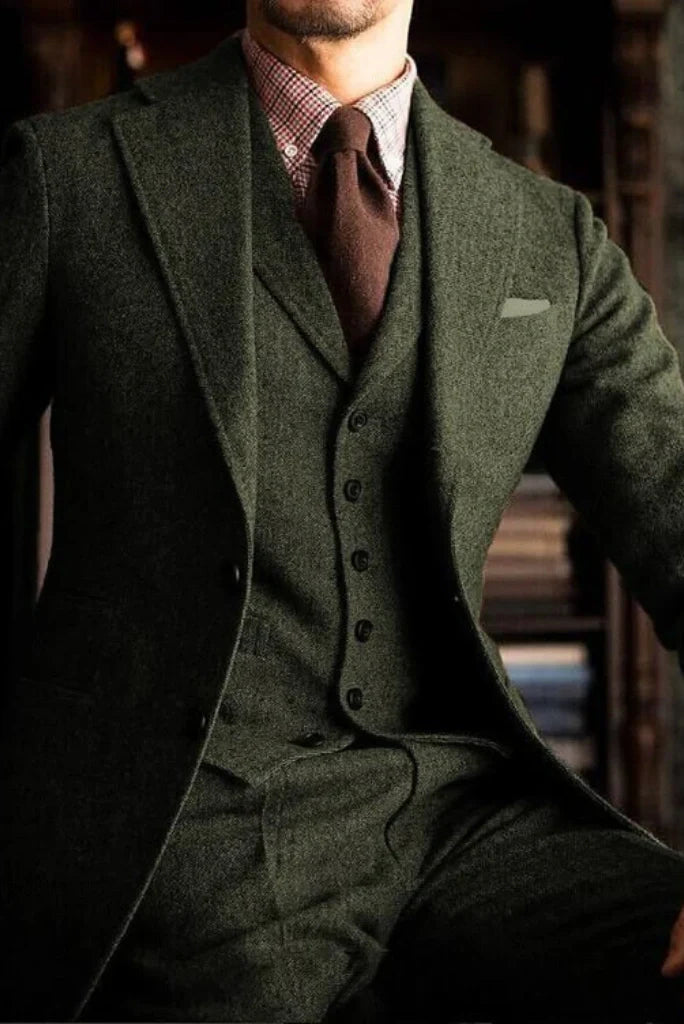 Men emerald green tweed blazer-front