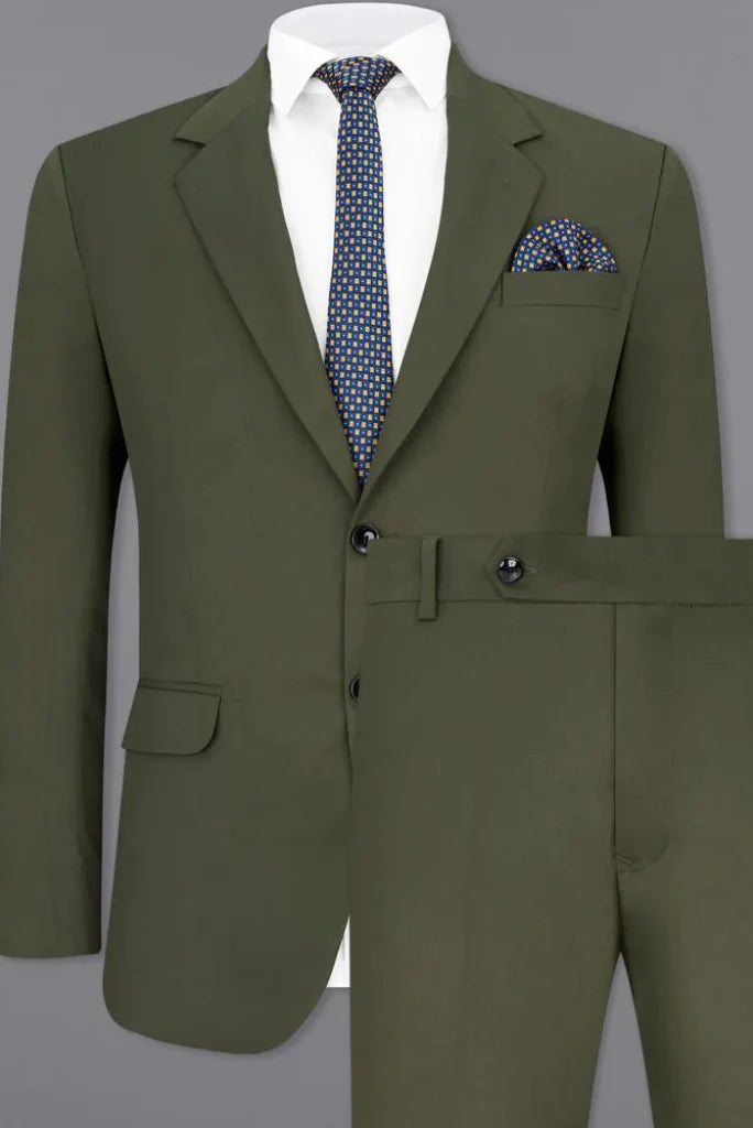 Men olive green two piece suit-front
