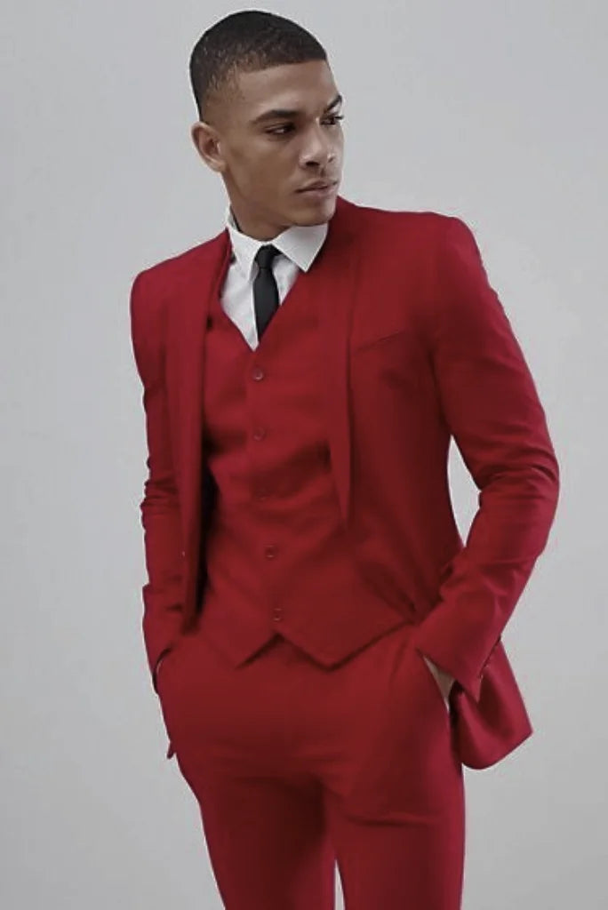 Men red wedding suit-Front