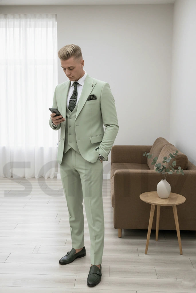 Men sage green suit for office-side