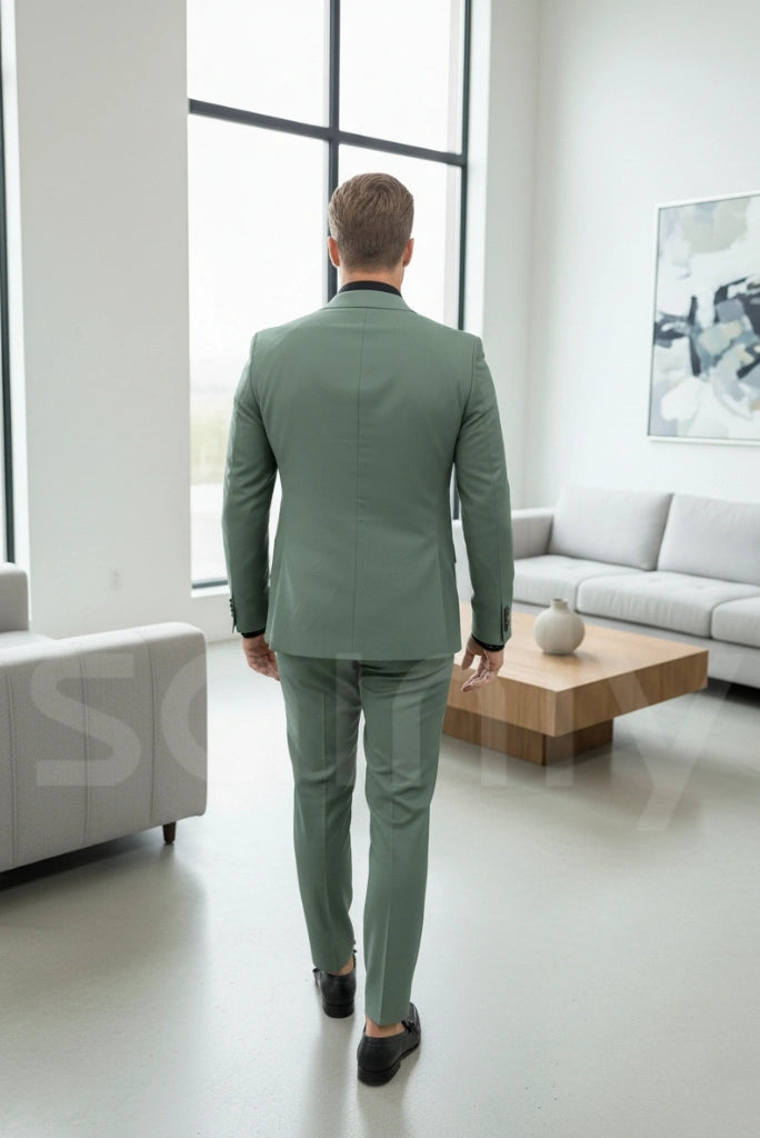 Stylish sage green suit set for men perfect for party and reception wear-back