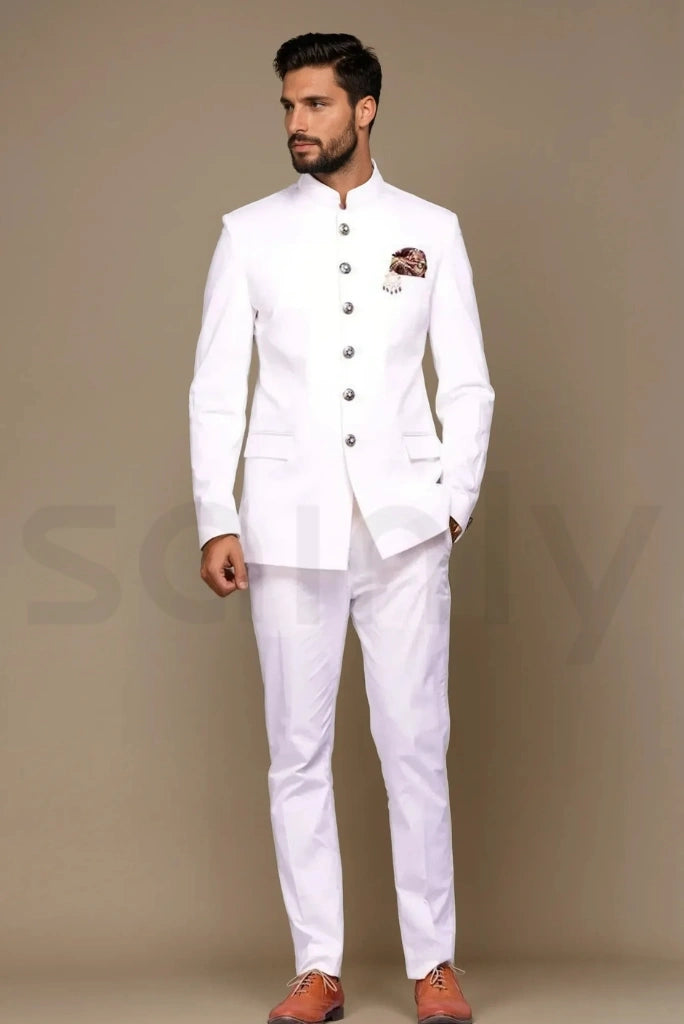 Stylish men’s white Jodhpuri suit for cultural events