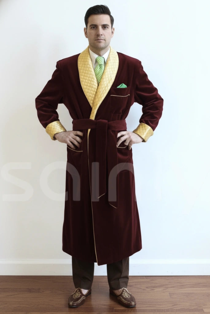 Elegant men wine velvet smoking jacket for party wear-front