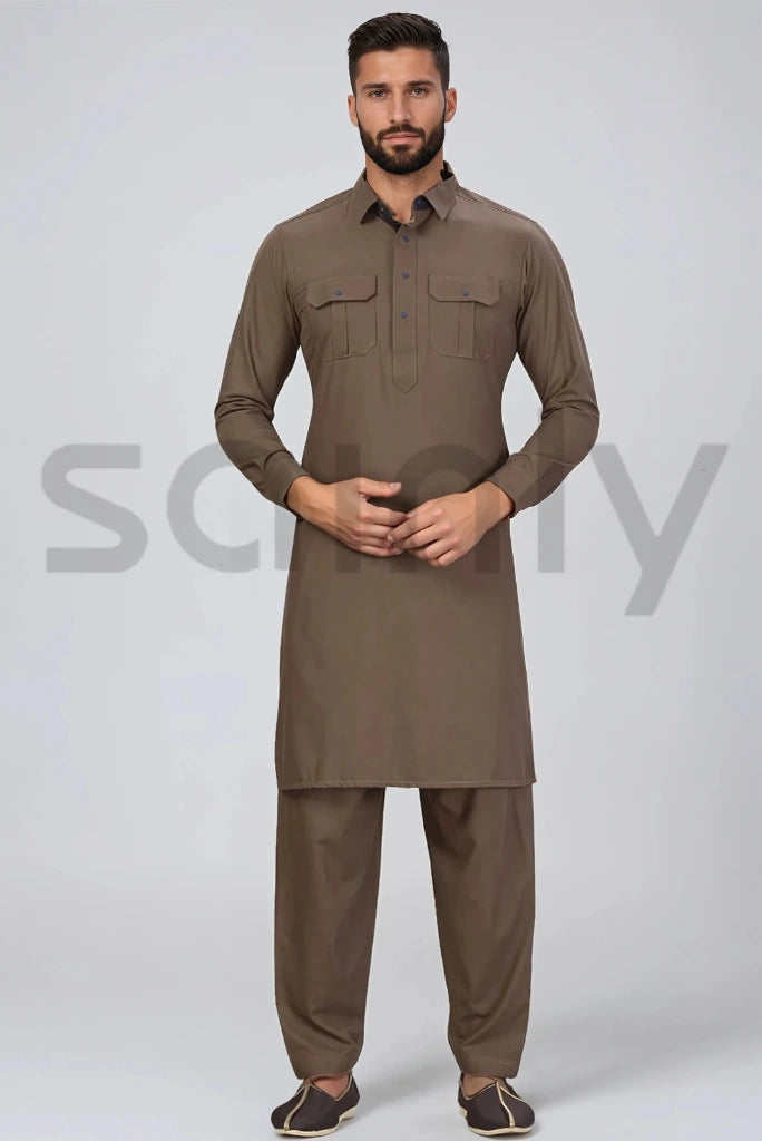 Stylish Pathani Brown Suit Set Eid Special 