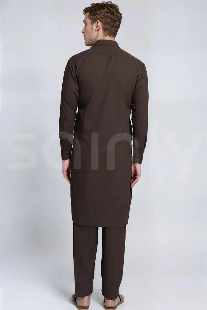 Elevate your ethnic wardrobe with this classic Chocolate Brown Pathani Suit