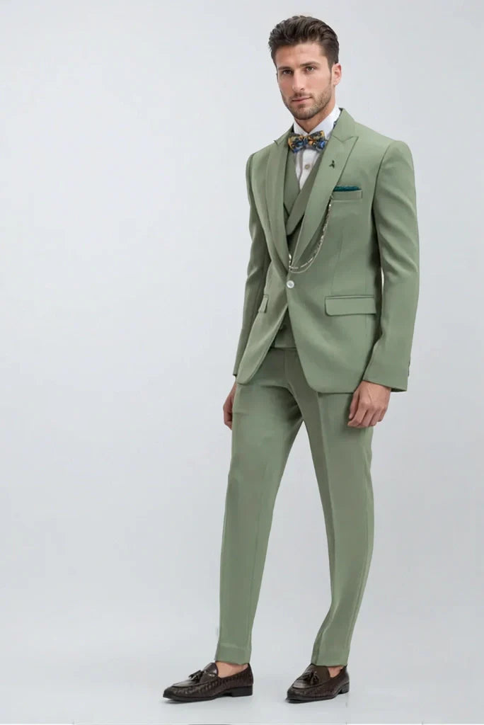 Sage green three piece suit for men