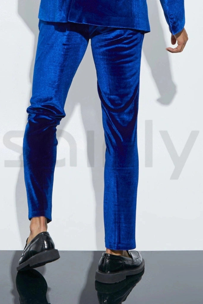 Elegant royal blue velvet pants for men – premium formal outfit-back