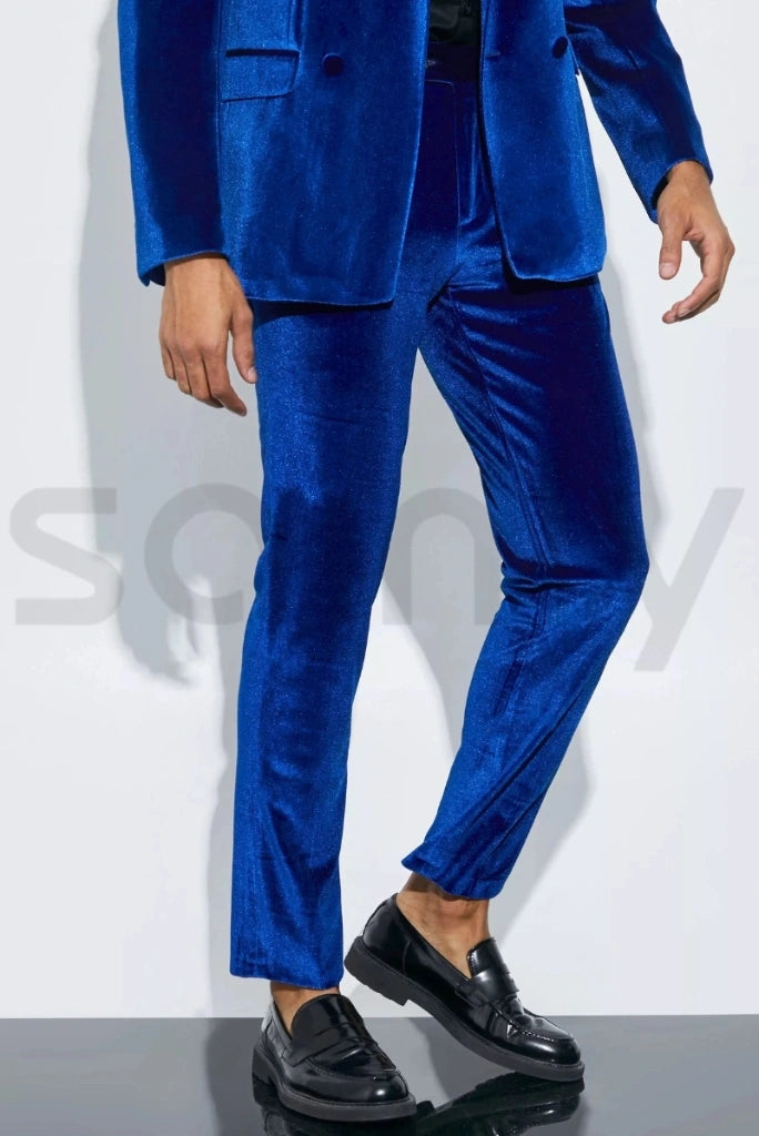 Velvet trousers for men in royal blue color – ideal for party and formal wear-side