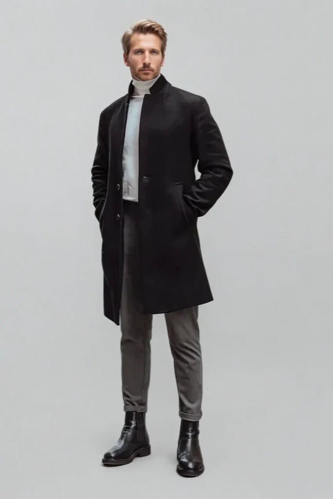 SainlyMenBlackOvercoat-Front