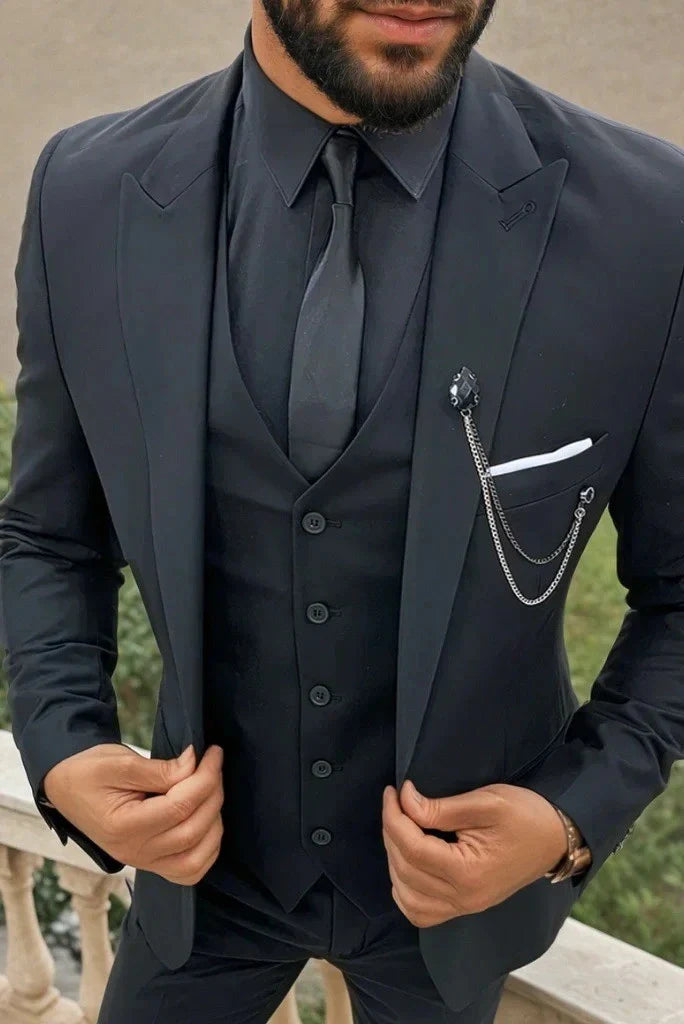 Sainly men black three piece suit