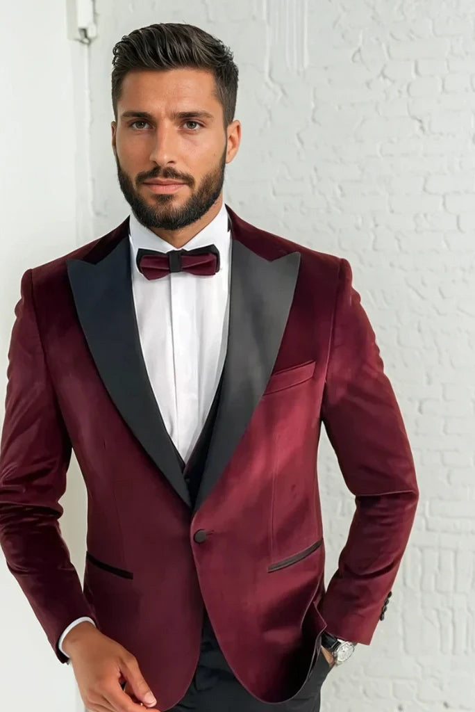 Maroon and black two piece suit for men