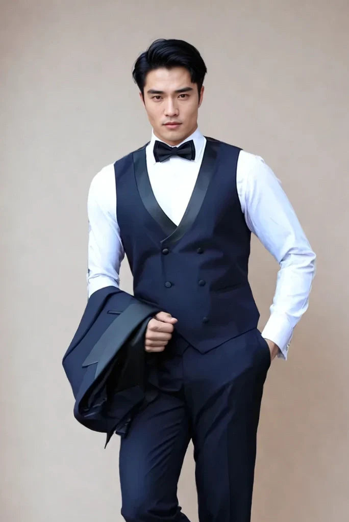 Men navy blue weddingwear suit