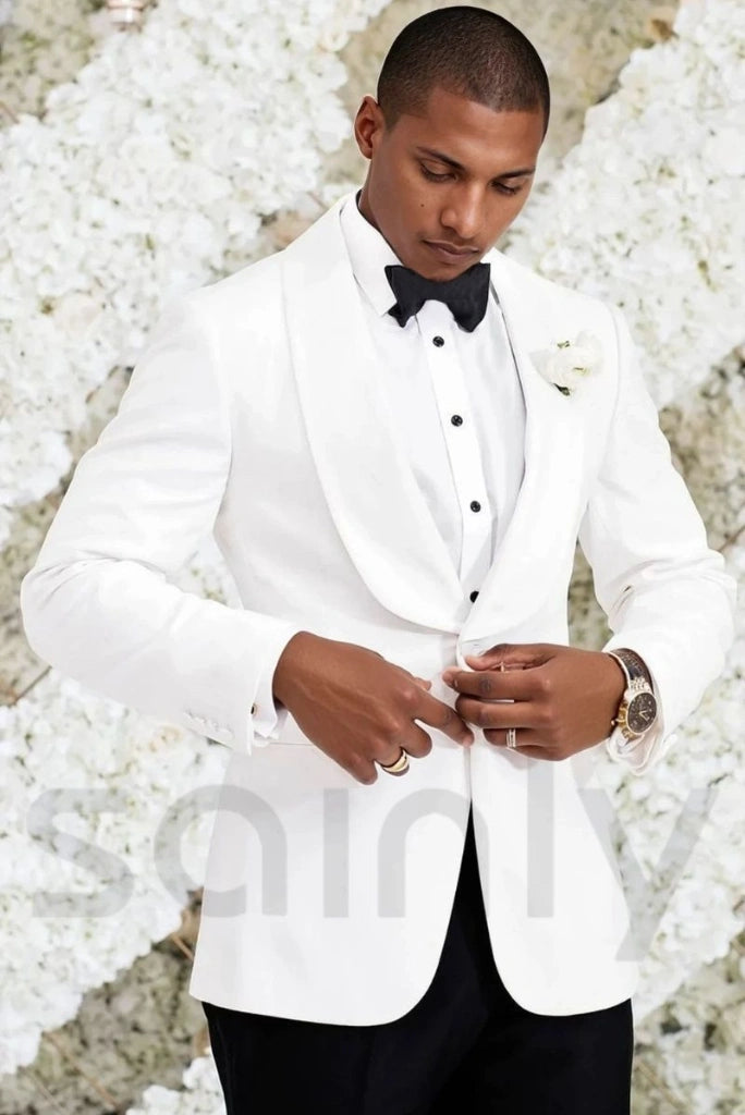Stylish slim fit white suit for men-side