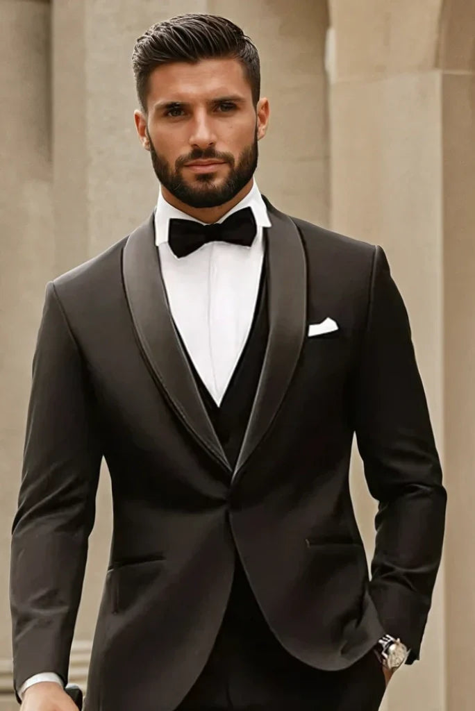 Black three piece formal and event wear suit