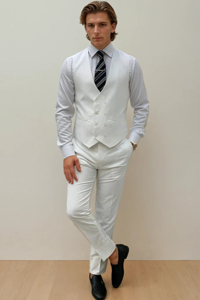Men Elegant White Three Piece Suit For Classic Formal Wear Party Wear Wedding Promo Wear Suit and Special For Every Occasions