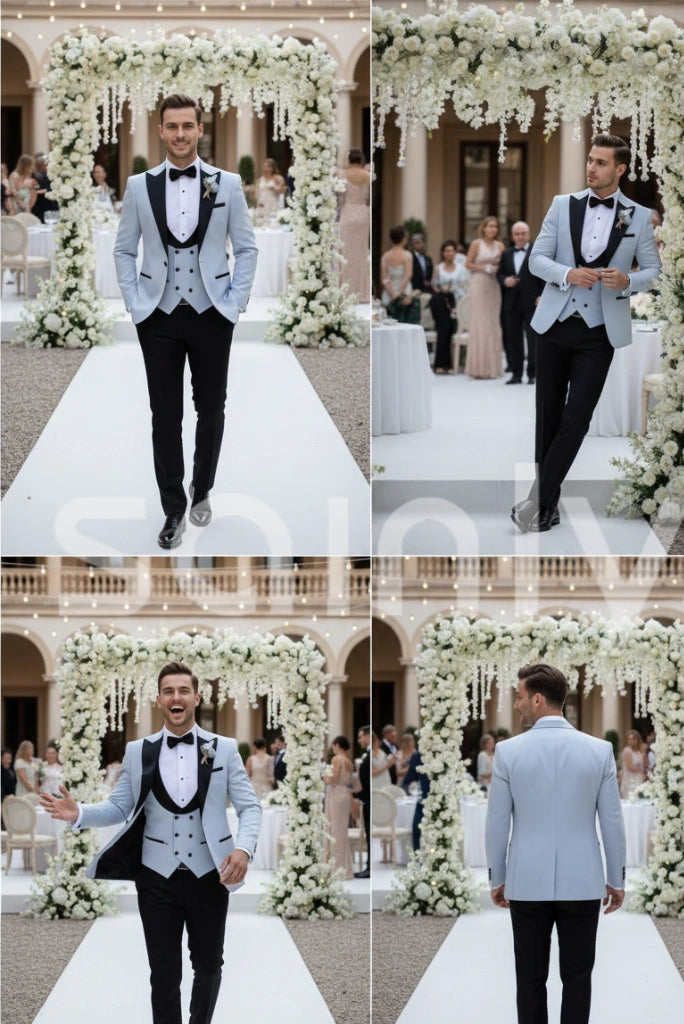 Stylish sky blue 3 piece party suit modern tailoring