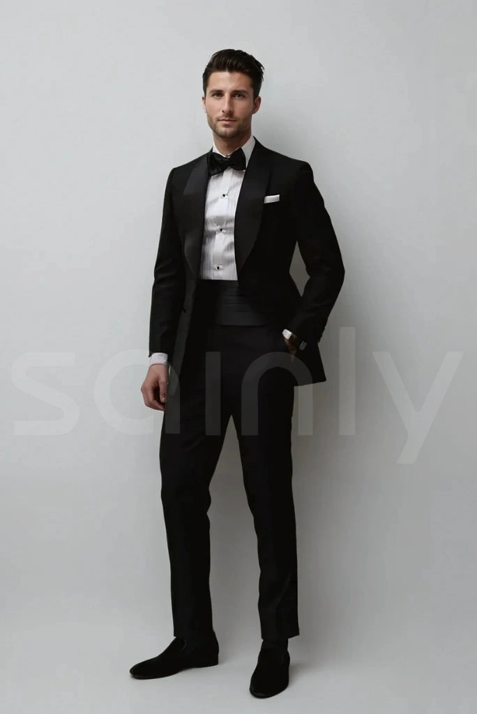 Classic black two piece suit for men’s wedding wear-front