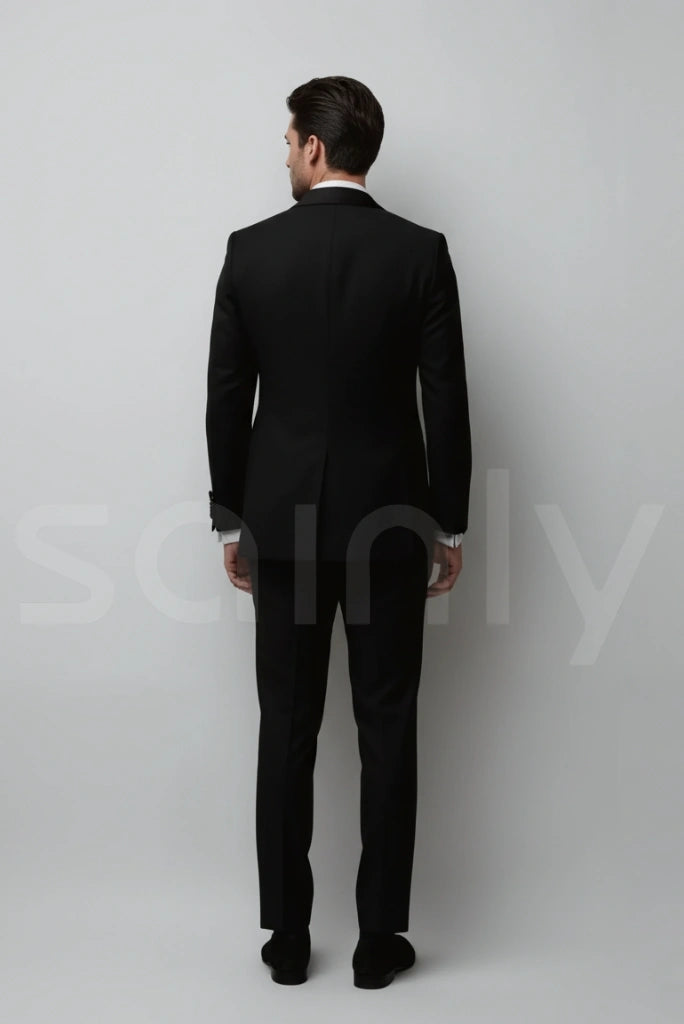 Men’s tailored black suit for business meetings