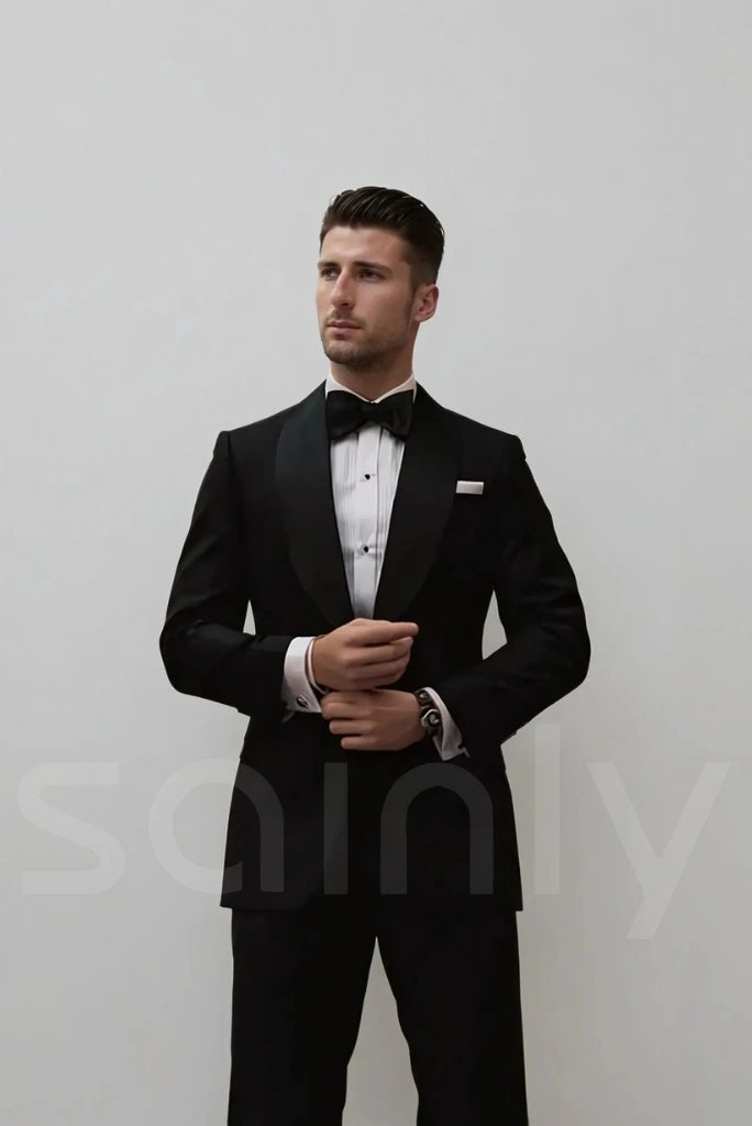 Stylish black suit set for groom and parties-front