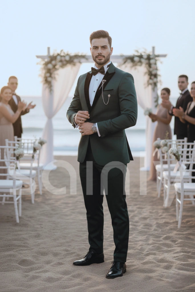 Bespoke tailored green formal party wear suit