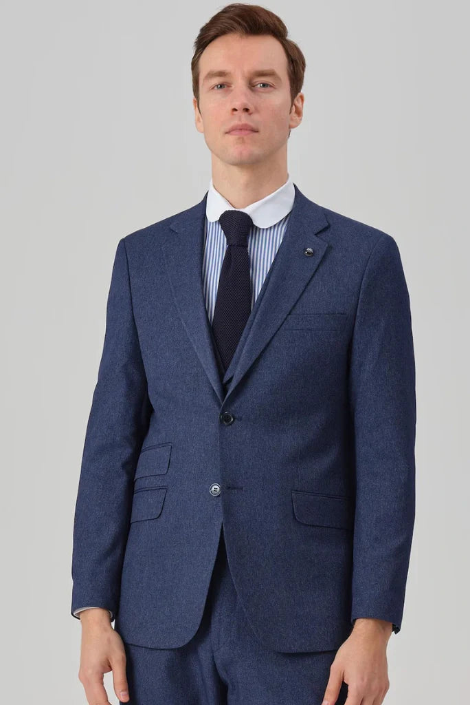 Men navy blue tweed blazer-front