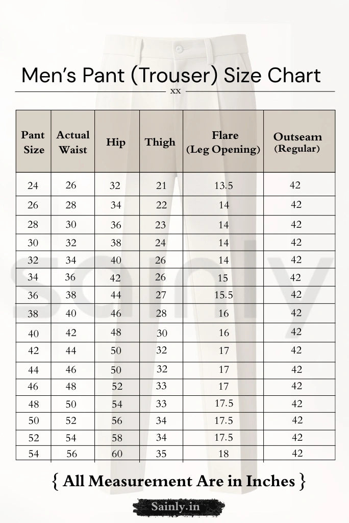 Sainly Men Pant Size Chart