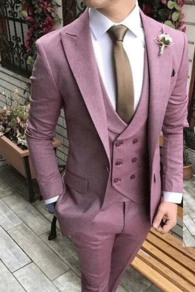 Men Pink Three Piece Suit By Sainly-front