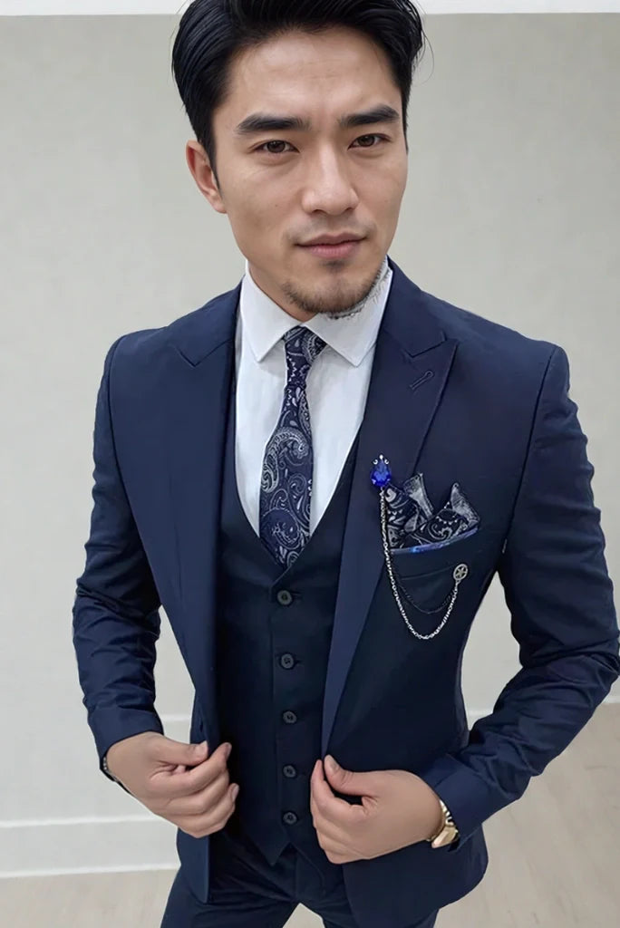 Royal blue three piece suit for men