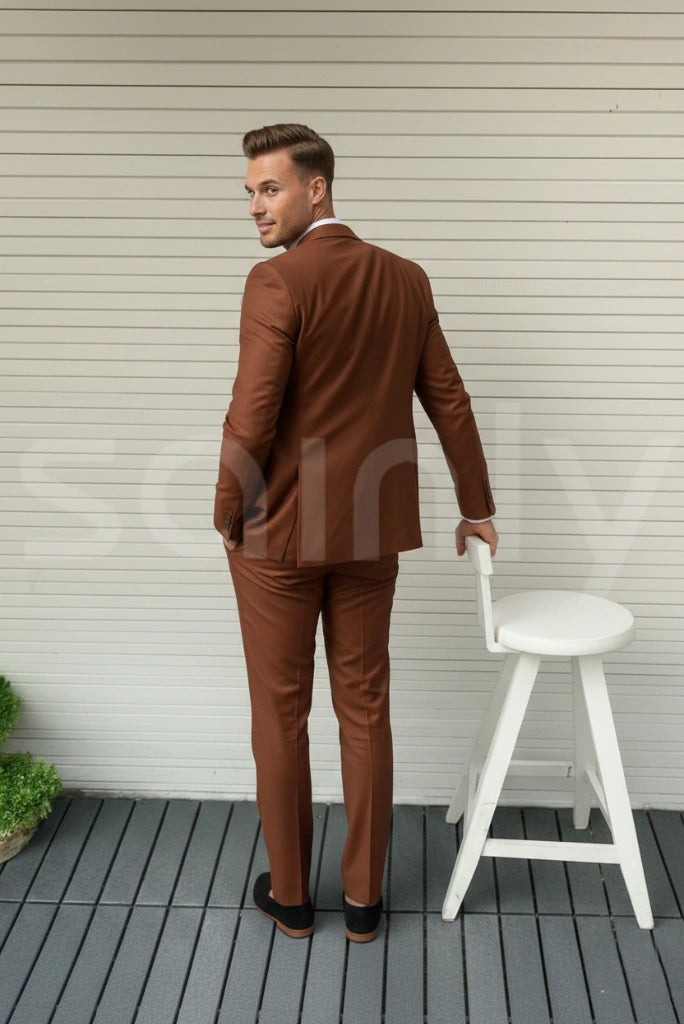 Bespoke tailored rust three piece formal suit