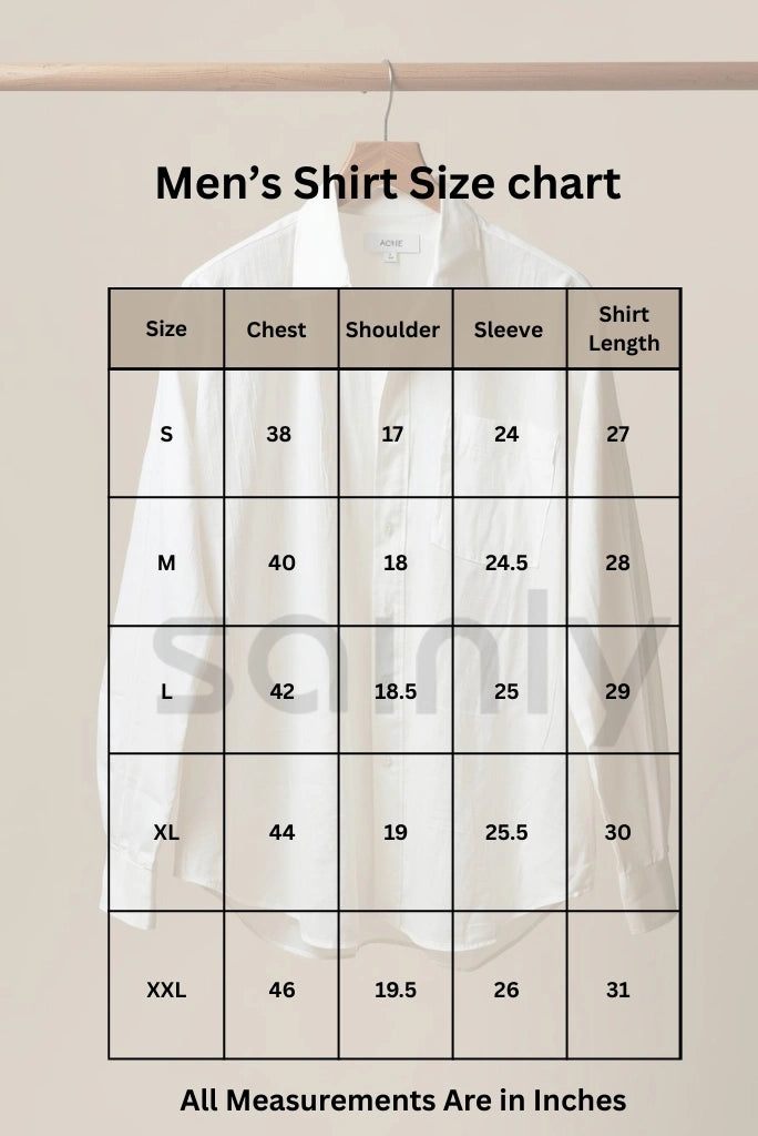Sainly Men Shirt Size Chart