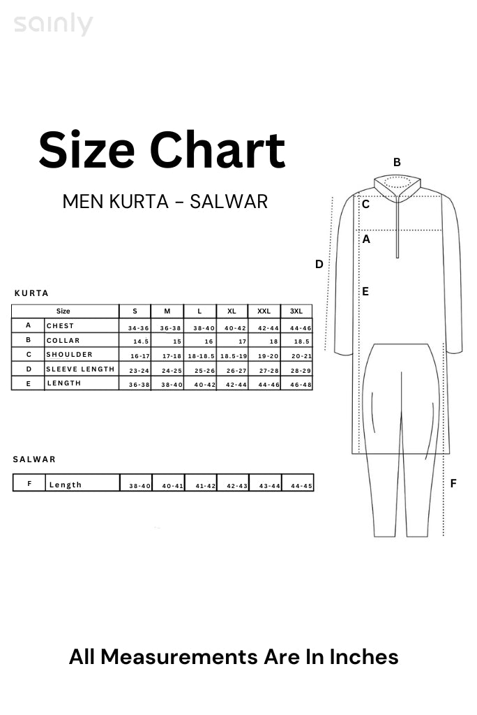 Sainly Men Kurta Salwar Size Chart