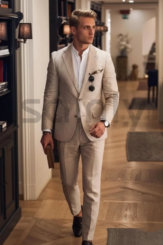 Sainly_Mens_Beige_Two_Piece_Suit_front
