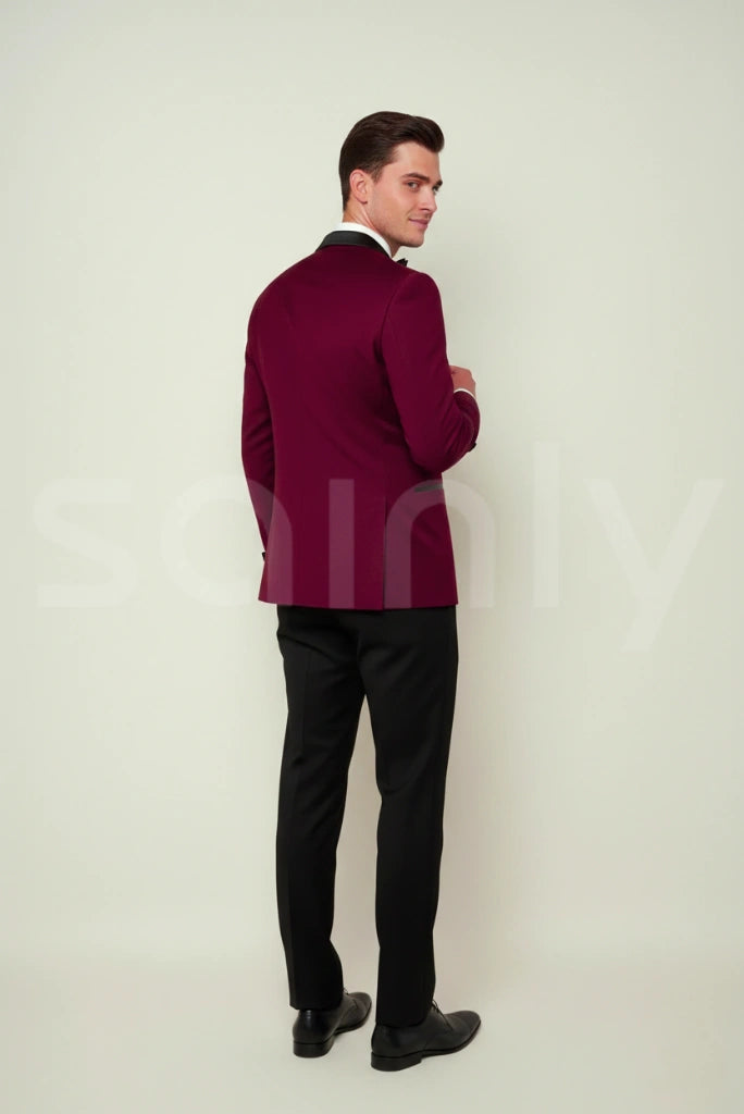 Maroon formal suit for business meetings – men’s two-piece attire-back