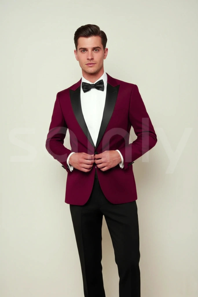 Maroon formal suit for business meetings – men’s two-piece attire-front