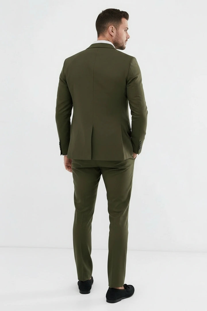 Men Olive Green Two-Piece Suit | Night Dinner Office And Party Wear