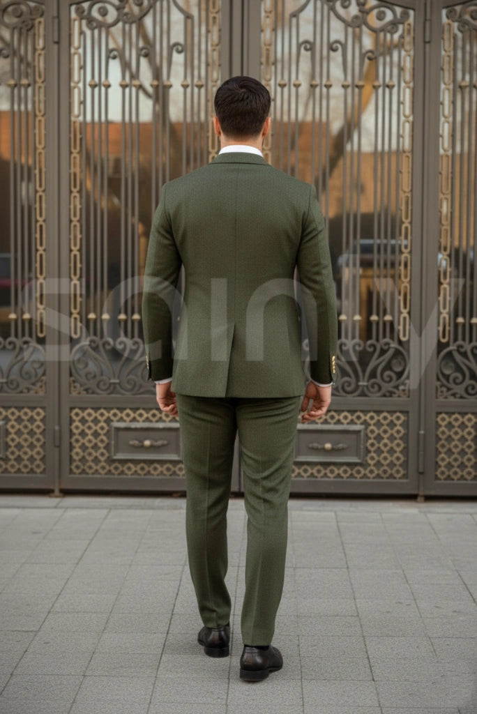 Premium Olive Green Two-Piece Suit (back)