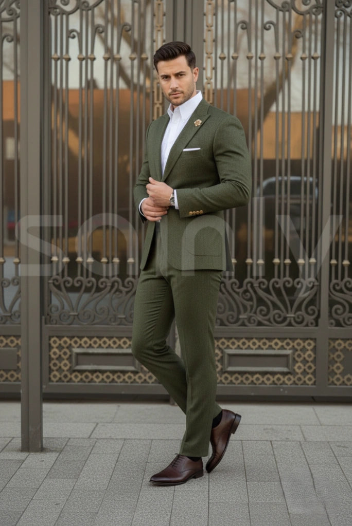 Olive Green Two-Piece Suit for Men (side)