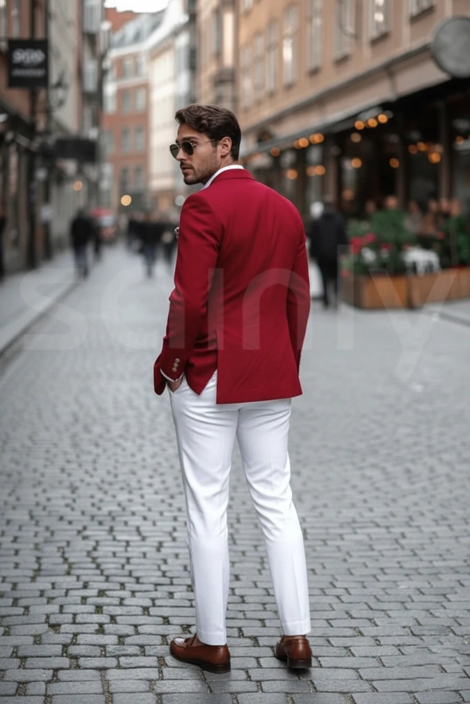 Men’s Red White Double Breasted Suit (back)